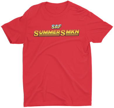 Get fresh with our SUMMER SMKN Graphic Red Tee.  Short Sleeve. Sideseamed. Retail fit. Unisex sizing. Shoulder taping.  100% Airlume combed and ring-spun cotton.  DRY CLEAN or HAND WASH.