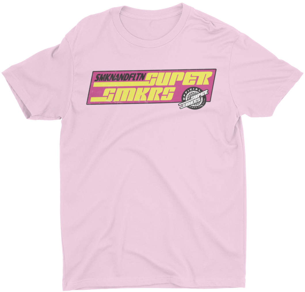 Get fresh with our SUPER SMKRS OG Graphic Pink Tee.  Short Sleeve. Sideseamed. Retail fit. Unisex sizing. Shoulder taping.  100% Airlume combed and ring-spun cotton.  DRY CLEAN or HAND WASH.