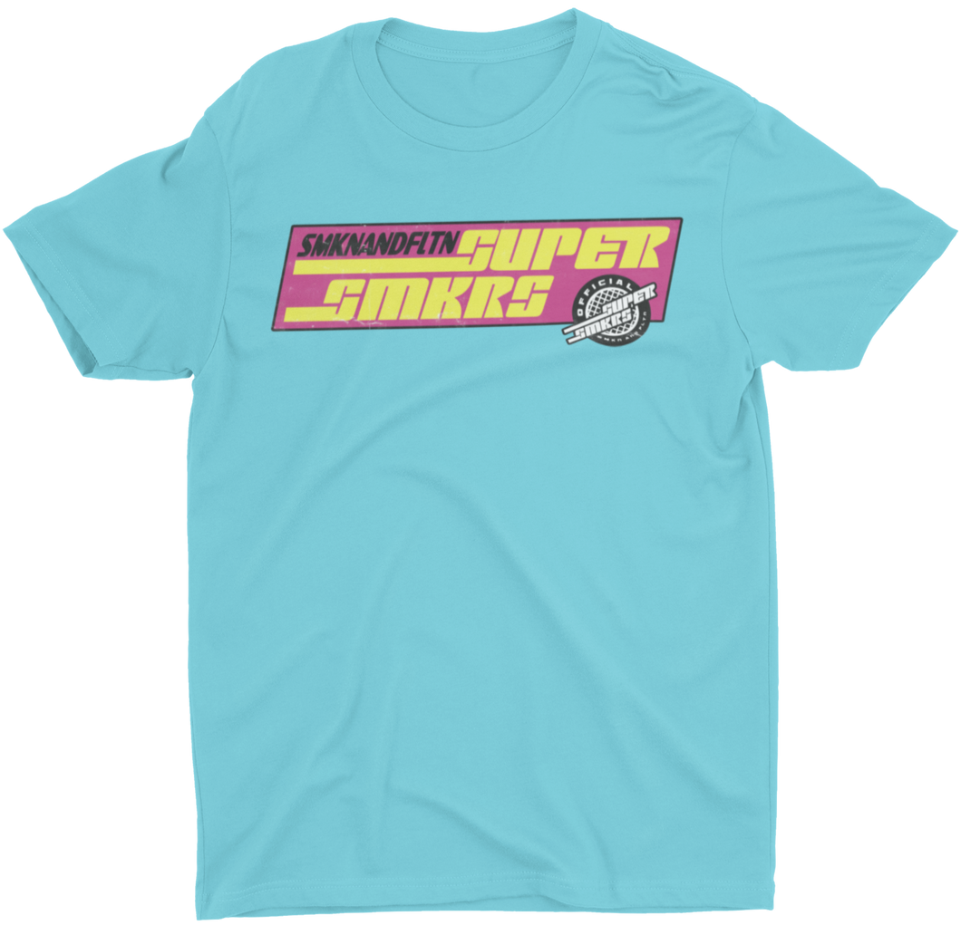 Get fresh with our SUPER SMKRS OG Graphic Teal Tee.  Short Sleeve. Sideseamed. Retail fit. Unisex sizing. Shoulder taping.  100% Airlume combed and ring-spun cotton.  DRY CLEAN or HAND WASH.